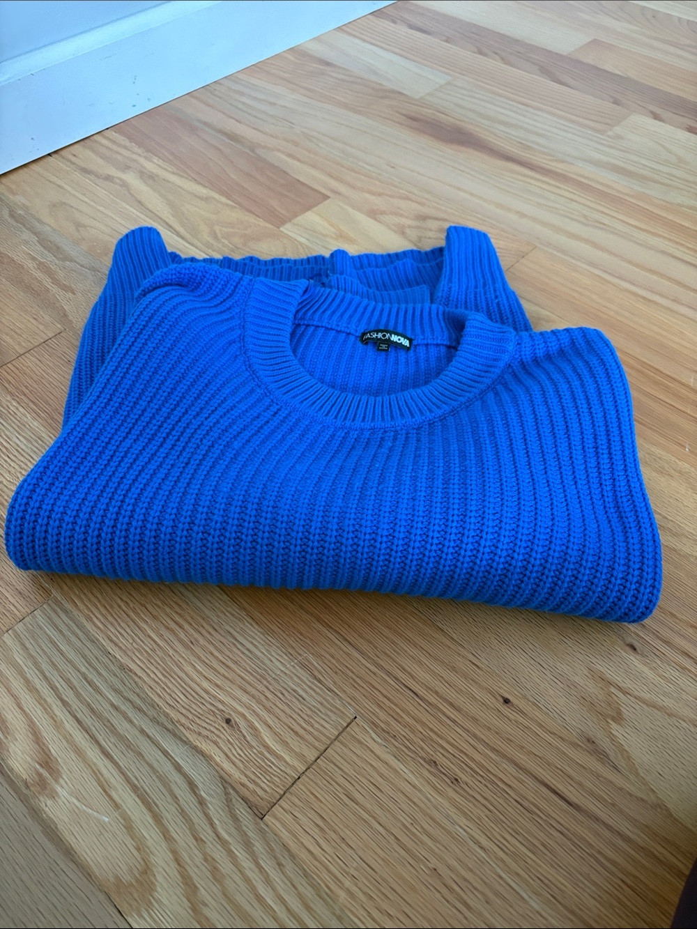 Fashion Nova Men's Cobalt Ribbed Crewneck Sweater